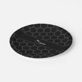 Personalisierte schwarze Namensbienenwabe Pappteller (Schrägansicht)