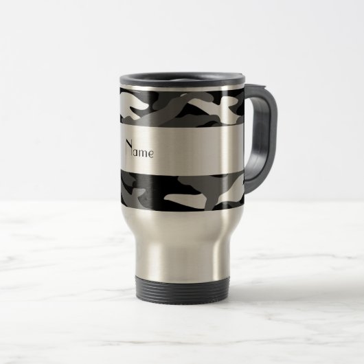 Personalisierte schwarze Namenstarnung Reisebecher (VorderseiteRechts)