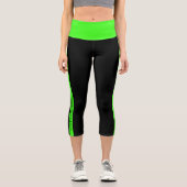 Personalisierte schwarze Neon-Streifen Capri Leggings (Vorderseite)