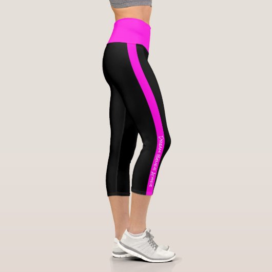 Personalisierte schwarze Neonfarben, rosa Streifen Capri Leggings (Rechts)