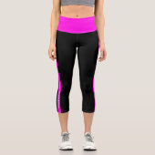 Personalisierte schwarze Neonfarben, rosa Streifen Capri Leggings (Vorderseite)