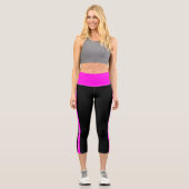 Personalisierte schwarze Neonfarben, rosa Streifen Capri Leggings (Vorderseite)