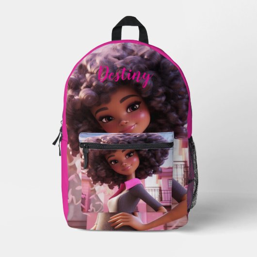 Personalisierte schwarze Puppe Bedruckter Rucksack (Vorderseite)