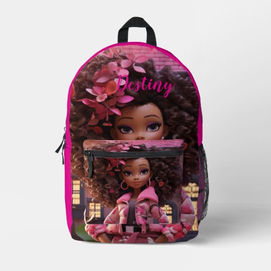 Personalisierte schwarze Puppe Bedruckter Rucksack (Vorderseite)