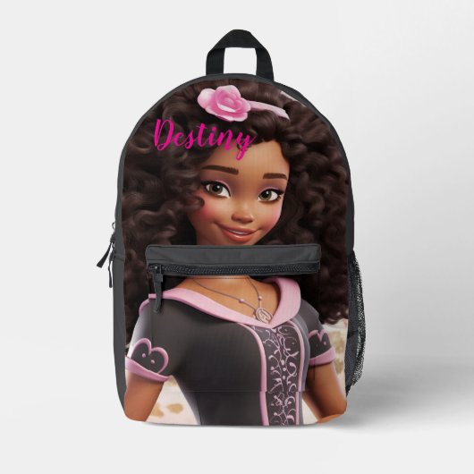 Personalisierte schwarze Puppe Bedruckter Rucksack (Vorderseite)