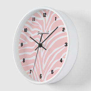 Personalisierte schwarze rosa Zebrastreifen-Wanduh Wanduhr