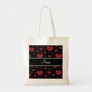 Personalisierte schwarze rote Glitternamensherzen Tragetasche