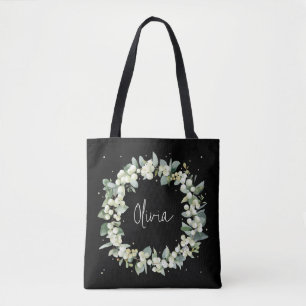 Personalisierte schwarze Schneebeeren+Eukalyptus-H Tasche