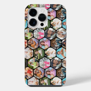Personalisierte schwarze Sechseck-Mehrfach-Fotocol iPhone 14 Pro Max Hülle