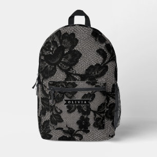 Personalisierte Schwarze Spitze Blumen Elegantes M Bedruckter Rucksack
