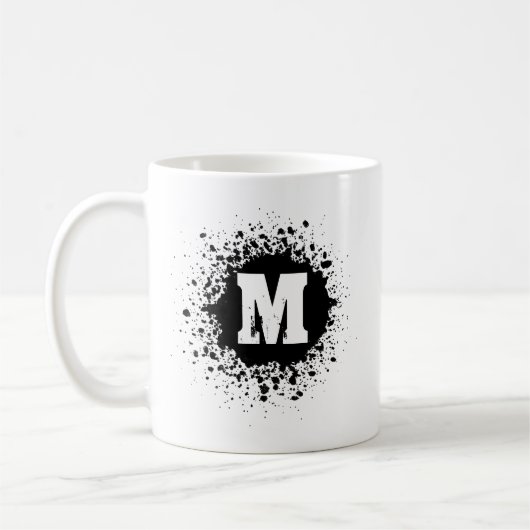 Personalisierte schwarze Tintentropfen-Doppelmonog Kaffeetasse (Links)