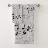 Personalisierte schwarze und graue musikalische badhandtuch set (Insitu)