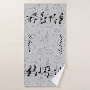 Personalisierte schwarze und graue musikalische badhandtuch set