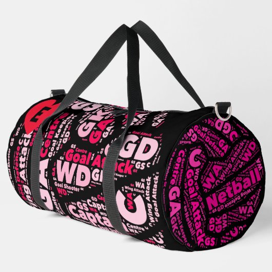Personalisierte schwarze und rosa Netball-Tasche  Duffle Bag (Linke Ecke)