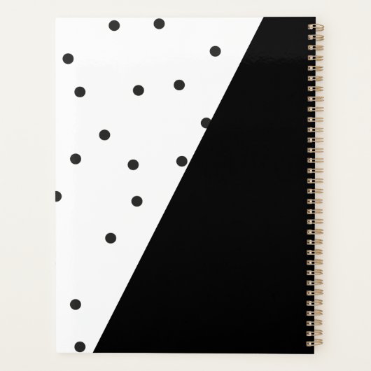 Personalisierte schwarze und weiße Polka-Punkte Planer (Rückseite)