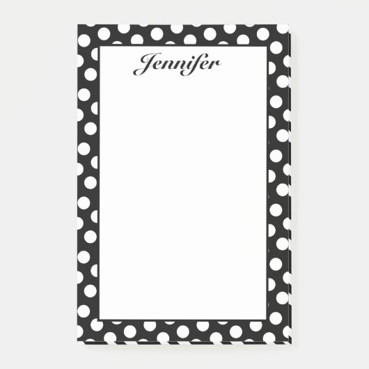 Personalisierte schwarze und weiße Polka-Punkte Post-it Klebezettel (Vorderseite)