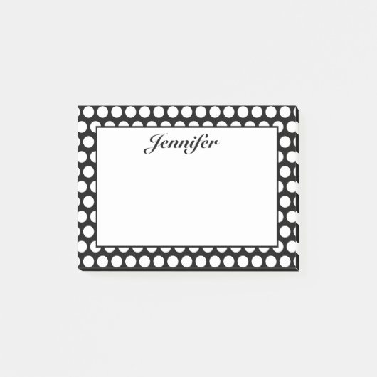 Personalisierte schwarze und weiße Polka-Punkte Post-it Klebezettel (Vorderseite)