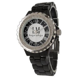 Personalisierte schwarze und weiße Schleife Armbanduhr