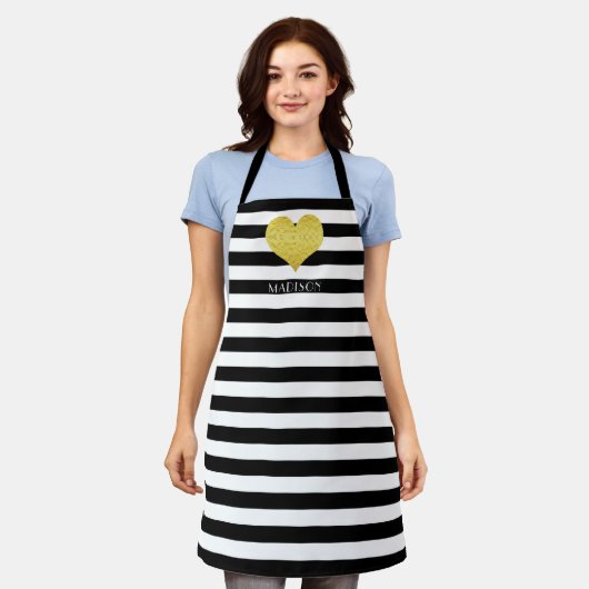 Personalisierte schwarze und weiße Streifen Schürze (Getragen)