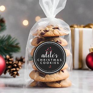 Personalisierte schwarze und weiße Weihnachtsbeere Runder Aufkleber