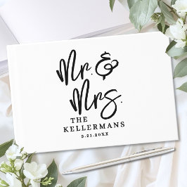 Personalisierte schwarze weiße Schrift Hochzeit Gästebuch