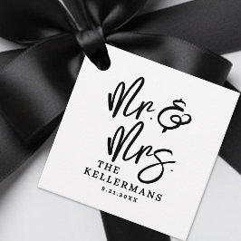 Personalisierte schwarze weiße Schrift Hochzeit Geschenkanhänger