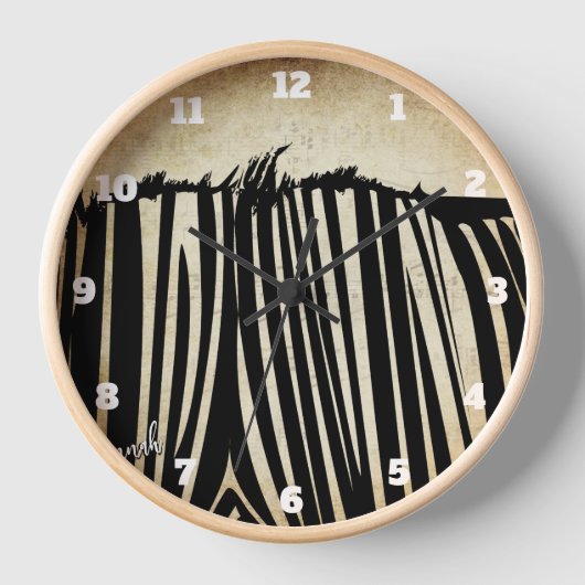 Personalisierte schwarze Zebra-Mauer Wanduhr (Vorderseite)