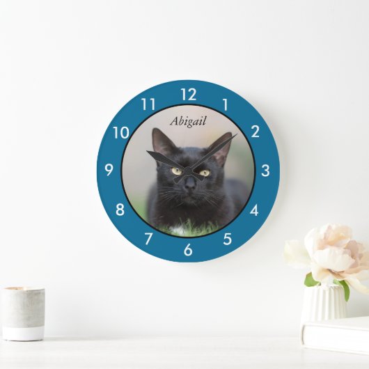 Personalisierte Schwarzkatze Große Wanduhr (Zuhause)