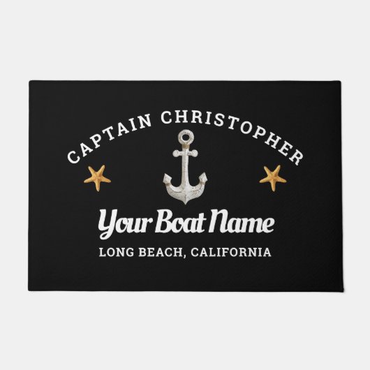 Personalisierte Schwarztür mit Starfish & Anker Fußmatte (Vorderseite)