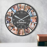 Personalisierte Schwarzwaldfamilie Große Wanduhr<br><div class="desc">Erstellen Sie einfach Ihre eigenen personalisierten schwarzen Holzplanken elegante Wand-Uhr mit Ihren individuellen Fotos,  Familiennamen und festem Jahr. Um die besten Ergebnisse zu erzielen,  schneiden Sie die Bilder vor dem Hochladen auf Quadrat - mit dem Fokuspunkt in der Mitte.</div>