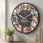 Personalisierte Schwarzwaldfamilie Runde Wanduhr<br><div class="desc">Erstellen Sie einfach Ihre eigenen personalisierten schwarzen Holzplanken elegante Wand-Uhr mit Ihren individuellen Fotos,  Familiennamen und festem Jahr. Um die besten Ergebnisse zu erzielen,  schneiden Sie die Bilder vor dem Hochladen auf Quadrat - mit dem Fokuspunkt in der Mitte.</div>