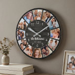 Personalisierte Schwarzwaldfamilie Runde Wanduhr<br><div class="desc">Erstellen Sie einfach Ihre eigenen personalisierten schwarzen Holzplanken elegante Wand-Uhr mit Ihren individuellen Fotos,  Familiennamen und festem Jahr. Um die besten Ergebnisse zu erzielen,  schneiden Sie die Bilder vor dem Hochladen auf Quadrat - mit dem Fokuspunkt in der Mitte.</div>