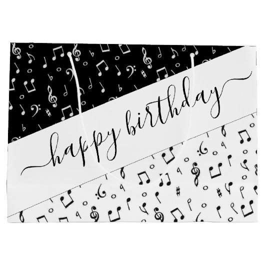 Personalisierte Schwarzweiß-Musik Große Geschenktüte (Rückseite)