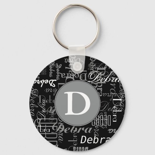 Personalisierte Schwarzweißmonogramm Schlüsselanhänger (Vorderseite)
