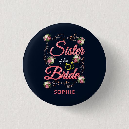 Personalisierte Schwester der Bachelorette Pink Button (Vorderseite)