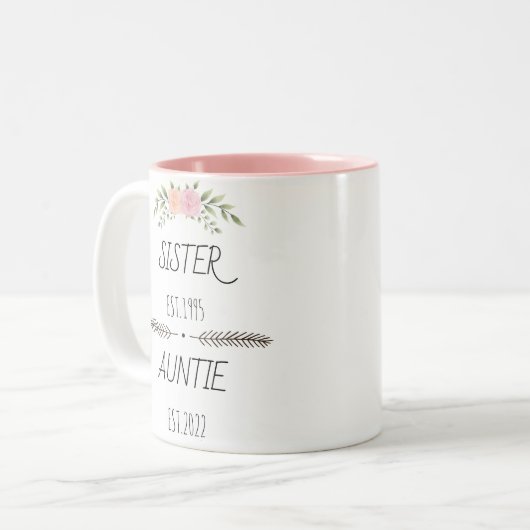 Personalisierte Schwester Tante Est Custom Year, B Zweifarbige Tasse (Vorderseite Links)