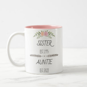 Personalisierte Schwester Tante Est Custom Year, B Zweifarbige Tasse