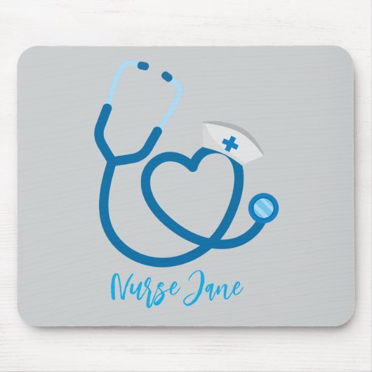 Personalisierte Schwesternkappe Stethoskop Name Mousepad (Vorne)