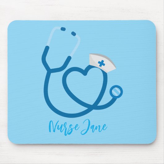 Personalisierte Schwesternkappe Stethoskop Name Mousepad (Vorne)