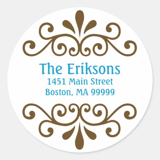 Personalisierte Scroll Address Labels in Aqua Runder Aufkleber (Vorderseite)