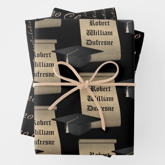 Personalisierte Scrolls Abschluss Wrapping Paper S Geschenkpapier Set (Beispiel)