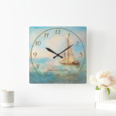Personalisierte Seefahrer- und Seeanstriche Quadratische Wanduhr (Zuhause)