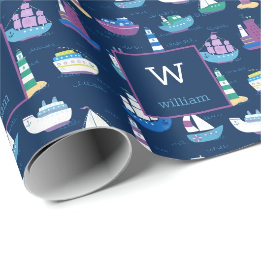 Personalisierte Seefahrzeuge Geschenkpapier (Rolleneckpunkt)