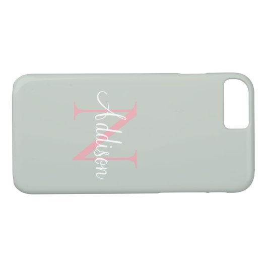 Personalisierte Seite Grünes Monogramm Pink Case-Mate iPhone Hülle (Rückseite (Horizontal))
