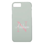 Personalisierte Seite Grünes Monogramm Pink Case-Mate iPhone Hülle (Rückseite)