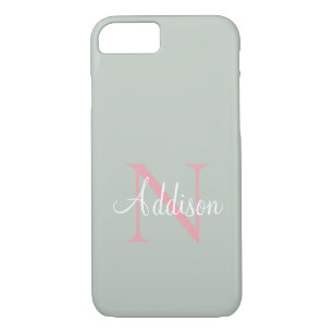 Personalisierte Seite Grünes Monogramm Pink Case-Mate iPhone Hülle