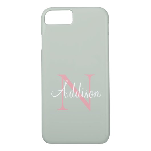 Personalisierte Seite Grünes Monogramm Pink Case-Mate iPhone Hülle (Rückseite)