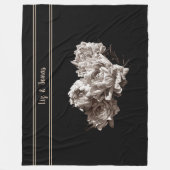 Personalisierte Sepia Peonies Grosses Schwarz Fleecedecke (Vorderseite)