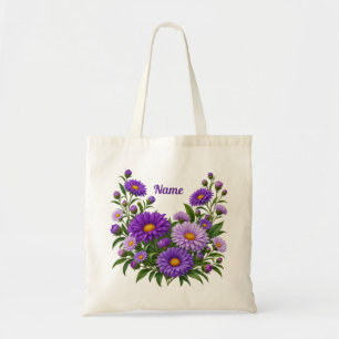 Personalisierte September-Geburtsblume Aster Tragetasche