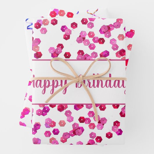 Personalisierte Sequins und Streamer Geschenkpapier Set (Beispiel)